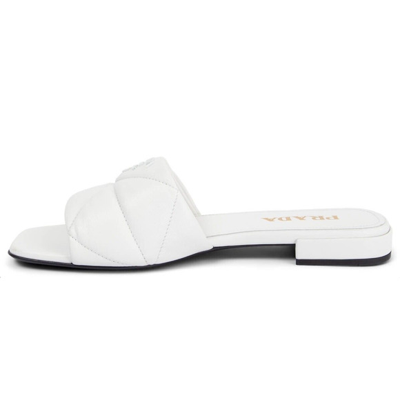 Prada White 55mm Quilted Nappa Leather Logo Slide Sandal Flat Sabots Mule 39 - Picture 14 of 16